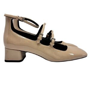 Zara Nude Patent Leather Multi-Strap Block Heel Square Toe Mary Jane’s Sz 8/EU38